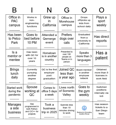 2025 Qemerge Leadership Month Networking Event Bingo Card