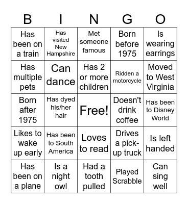 Scavenger Bingo Card