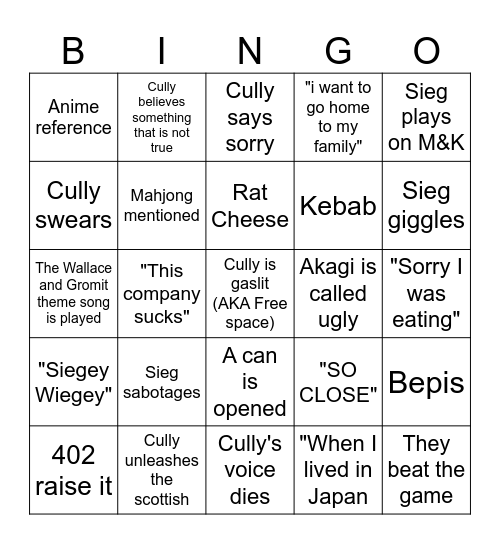 Carry the glass bingo Card