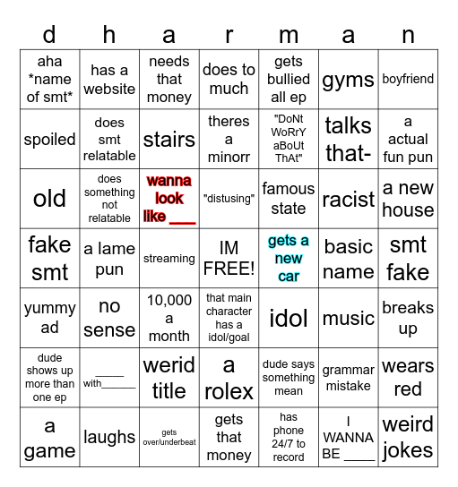 Dhar man Bingo Card