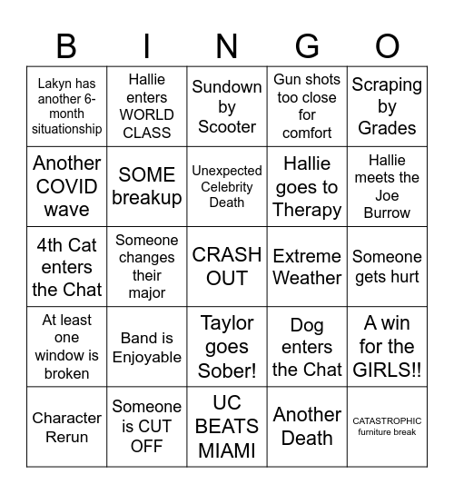Sophmore Bingo Card