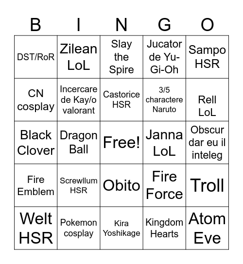 Comic con bingo Card