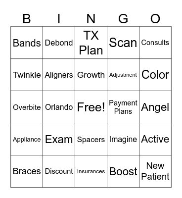 Imagine Ortho Studio Bingo Card