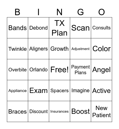 Imagine Ortho Studio Bingo Card