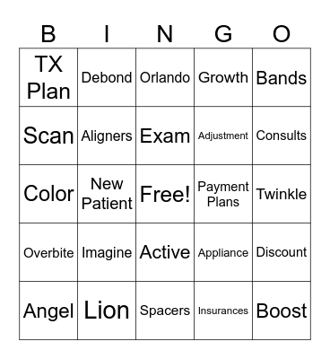 Imagine Ortho Studio Bingo Card