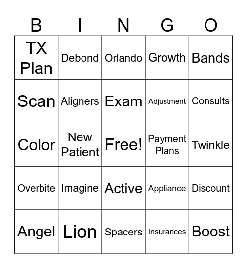Imagine Ortho Studio Bingo Card