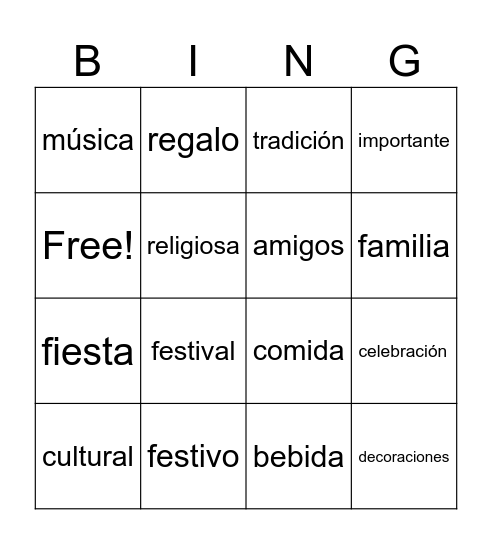 Bingo sobre los festivos Bingo Card