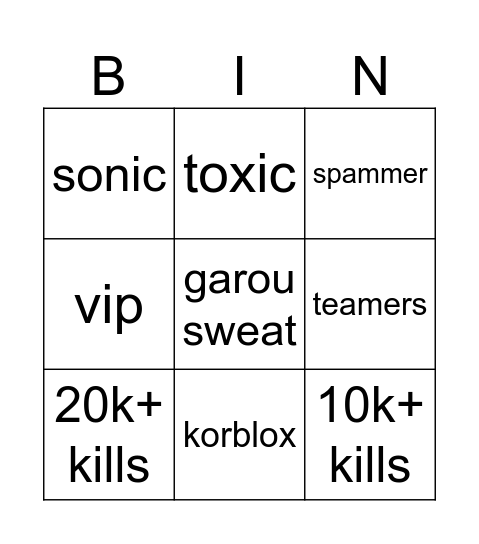 Untitled Bingo Card