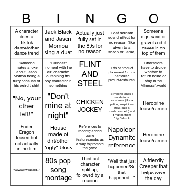 "A Minecraft Movie" Bingo Card