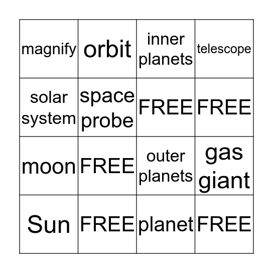 Vocabulary BINGO Card