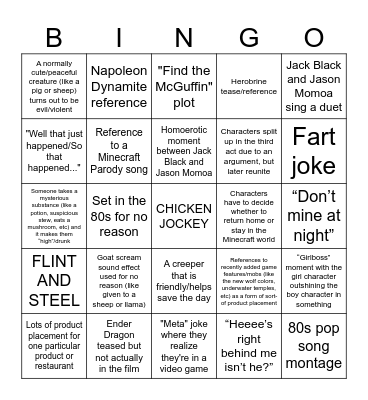 A Minecraft Bingo Card