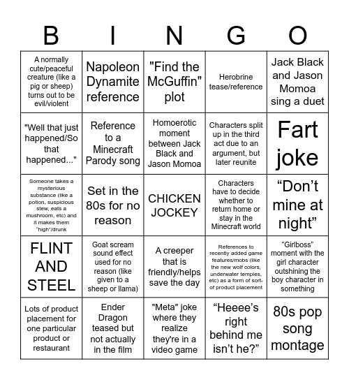 A Minecraft Bingo Card