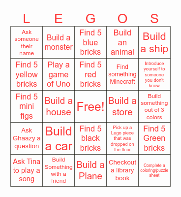 Lego Club Bingo Card
