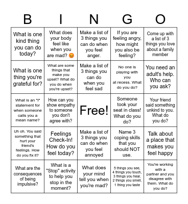 Impulse Control Bingo! Bingo Card