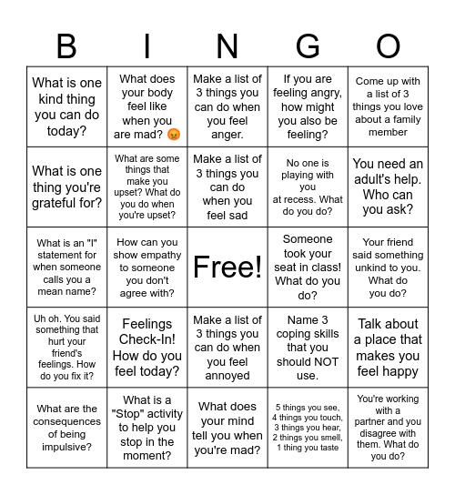 Impulse Control Bingo! Bingo Card