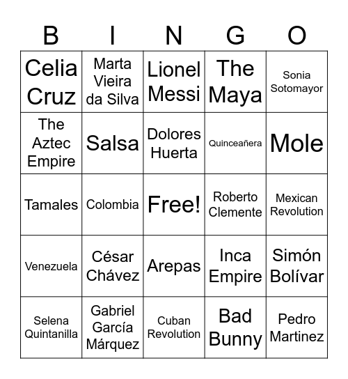 Latinx History Bingo Card
