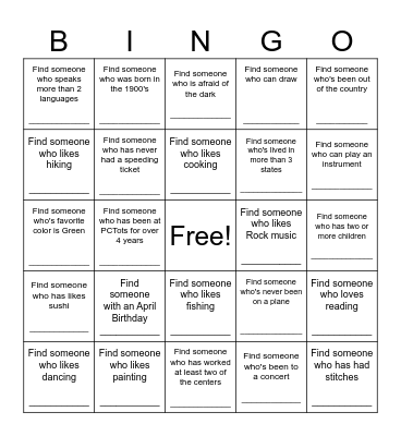 Find Someone Who Bingo Card