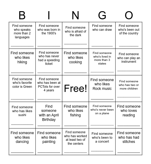 Find Someone Who Bingo Card
