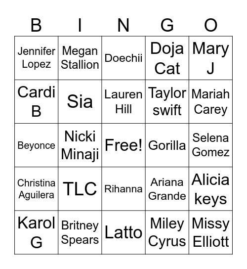 Female Artist Bingo Card
