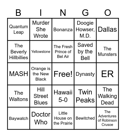 TV Theme Song BINGO Card