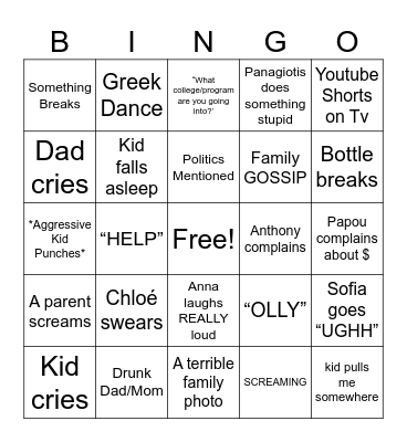 Family Easter Bingo Card
