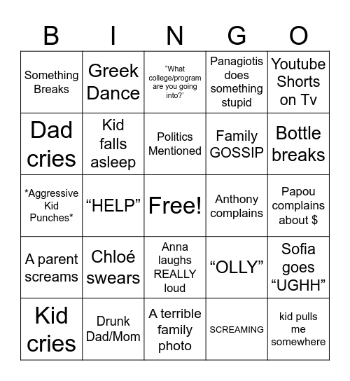 Family Easter Bingo Card