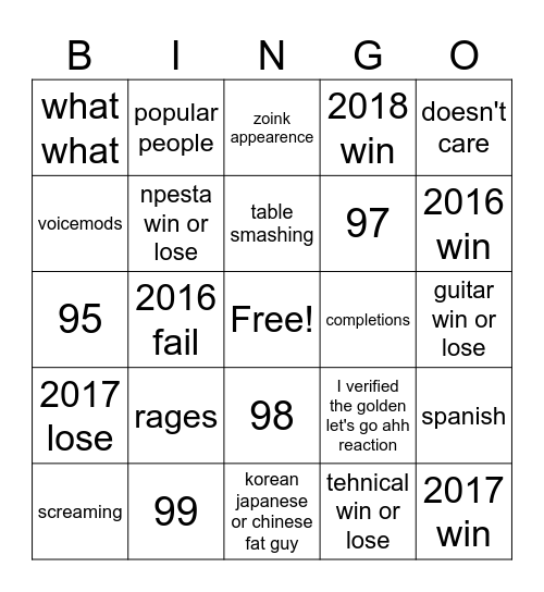 Untitled Bingo Card