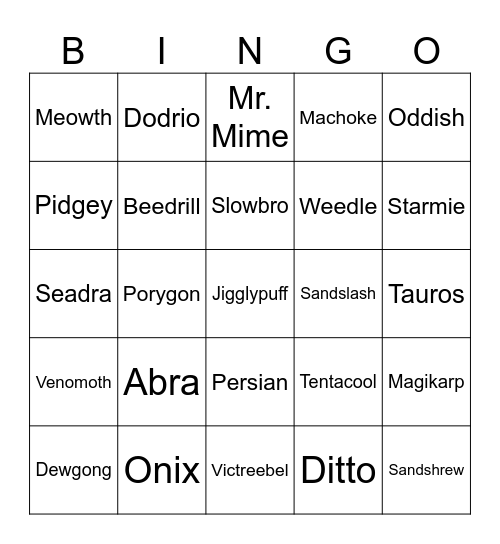 Gen 1 Pokemon Bingo Card