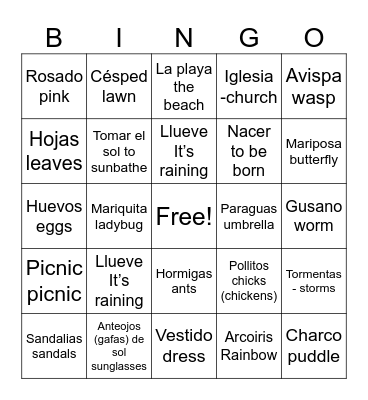 Spanish Bingo Card
