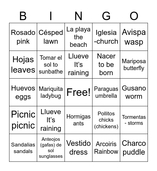 Spanish Bingo Card
