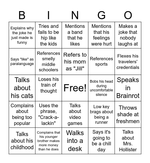 Mr. Hollister Bingo Card