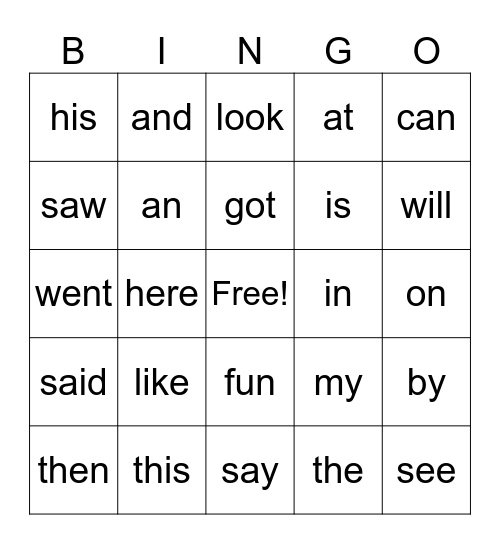 1st Grade SNAP Words- List 1 Bingo Card