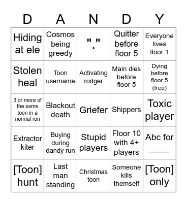 Dandys world public run bingo Card