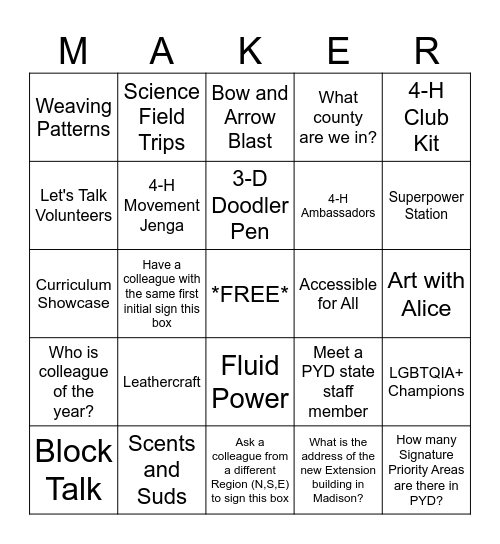 Spring Forward Makerspace BINGO Card