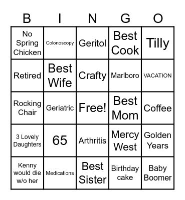 Sue's Birthday Bingo Card