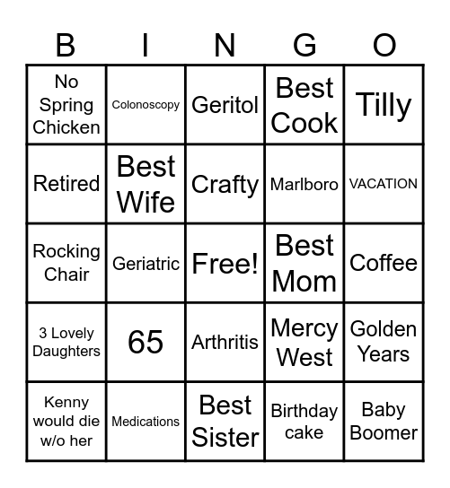 Sue's Birthday Bingo Card