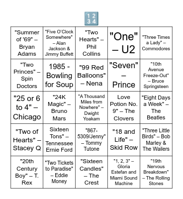 NUMBERS IN THE TITLE Bingo Card