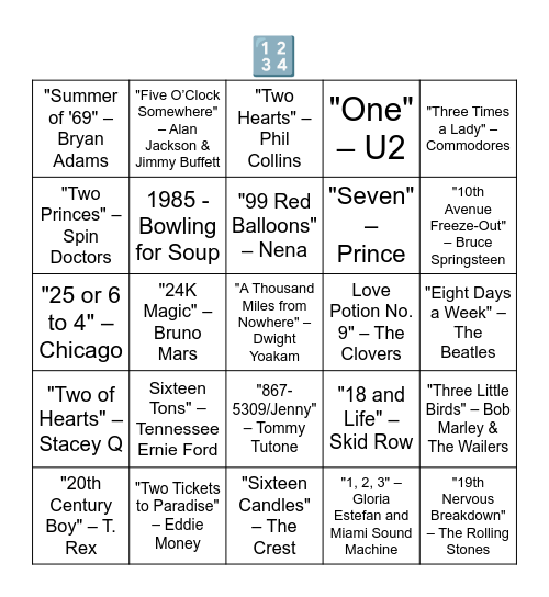 NUMBERS IN THE TITLE Bingo Card