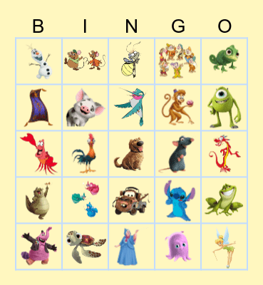 Disney Sidekick Bingo Card