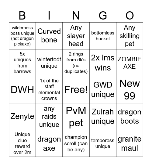 OSRS Bingo Card