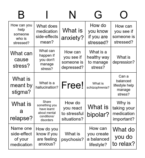 Mental health bingo Card