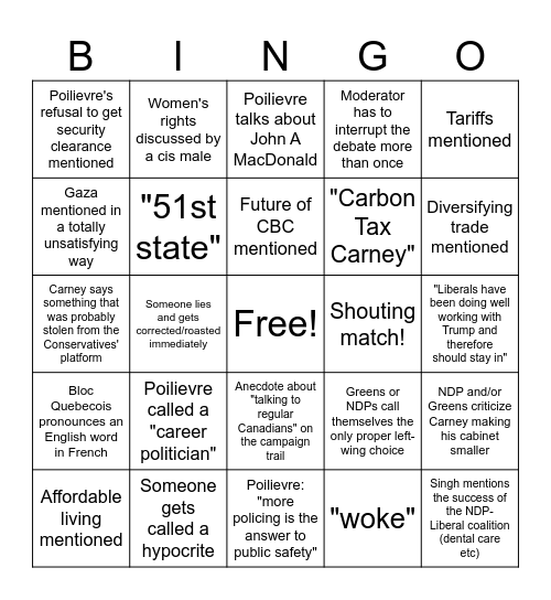 Debates Bingo Card