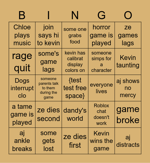 Anything Roblox bingo Card