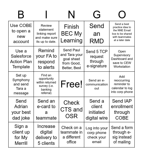 Northern New England Bingo Card