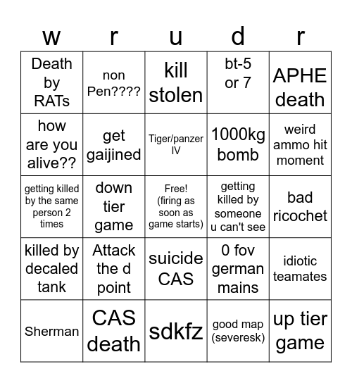 war thunder ground bingo Card