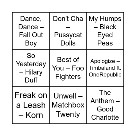 Game Five Bingo Card
