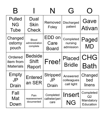 Nurse Week Bingo Card
