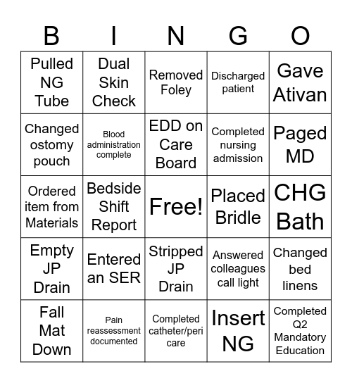 Nurse Week Bingo Card