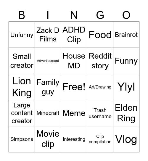 Untitled Bingo Card