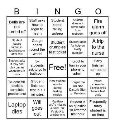 Standardized Testing Bingo Card